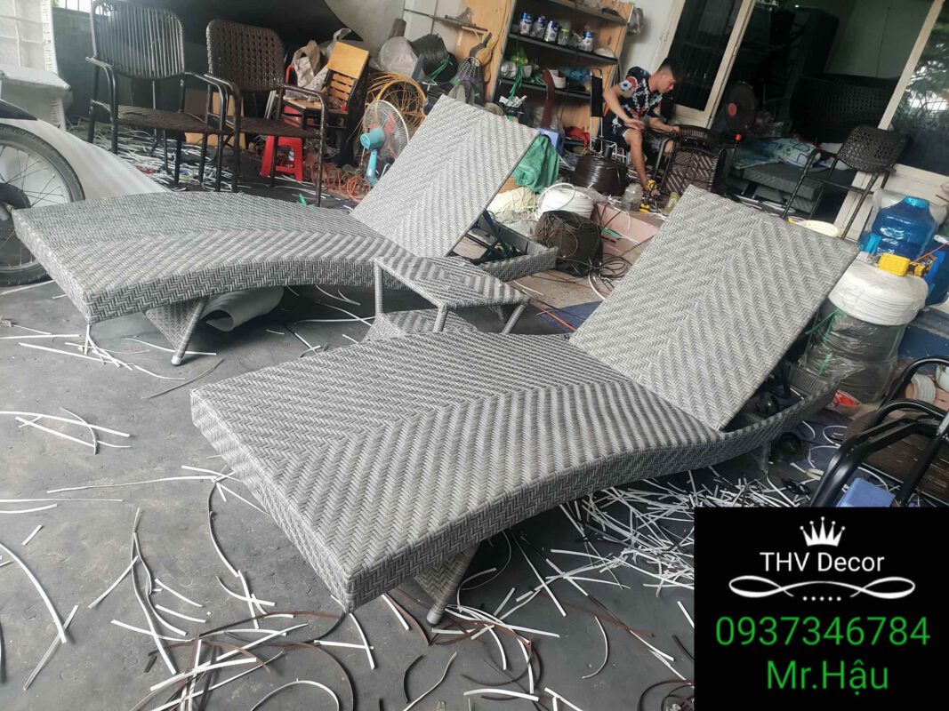 Giường tắm nắng nhựa giả mây cao cấp THV-210601